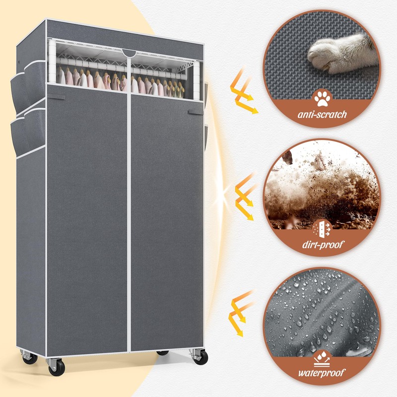 Raybee Rolling Clothes Rack with Cover Clothing Racks for Hanging