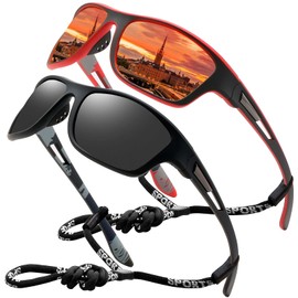 Sports Sunglasses Mens Womens Polarised For Travel Driving Cycling Fishing Hiking Ultralight Wrap Around Glasses Rope Strap 100% UV400 Protection