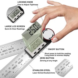 Digital Angle Finder Tool - 360° Steel Angle Ruler Digital Angle Gauge 200mm Digital Protractor for Internal & External Angle Measurement, Architect Carpentry Tools & Equipment