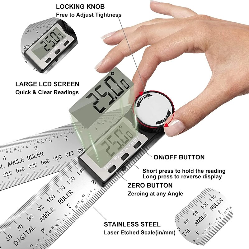 Digital Angle Finder Tool - 360° Steel Angle Ruler Digital