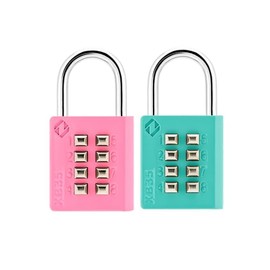 Zarker XB35 8-Digit Push Button Combination Padlock, 4 Digit Locking Mechanism, (2-Pack, Pink, Emerald)