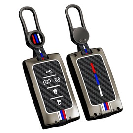 KUNIO Luminous Effect Key Fob Cover Fit for Jeep Grand Wagoneer Wagoneer Grand Cherokee 2022-2025 Grand Cherokee L Zinc Alloy Ket Case Key Holder Keyring Key Fob Protector 5 Button A Black