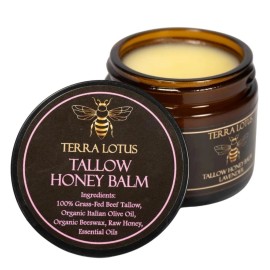 Lotus Organic Grass-Fed Beef Tallow Balm with Raw Honey - Moisturizing Cream- 2oz