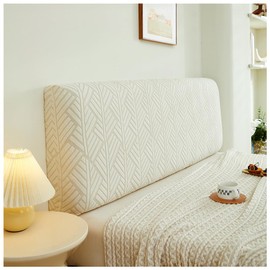 W WWEENUO Stretch Bed Headboard Covers, Jacquard Fabric Headboard Slipcover, Soft Dustproof Protector Cover for Upholstered Headboard Queen King (Beige, 2m/78.7in)