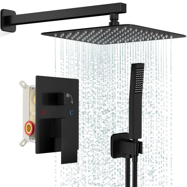 FPXRNG Black Shower Faucet Set, Rainfall Shower System with Square