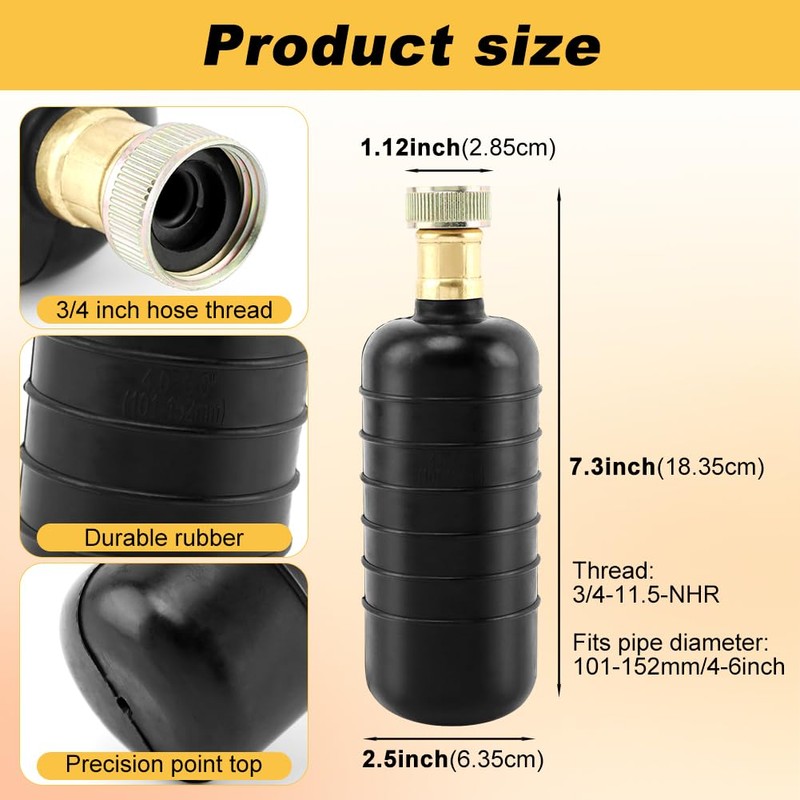 Drain Bladder, Rubber Drain Cleaning Bladder Fits 4" to 6"