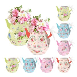 UgyDuky 12 Pcs Tea Party Decorations, Teapot Vase Table Decoration, Princess Party Flower Boxes for Centerpiece, Tea Party Centerpieces for Tables, Floral Tea Themed Birthday Wedding Party Favors