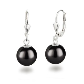 Schöner-SD Pearl Drop Earrings 925 Silver 10 mm, Silver, Black