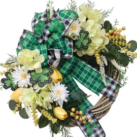 TEMPUS St. Patrick's Wreath for Front Door 18" St. Patrick Day Artificial Decoration Wreath,Shamrock Board Wreath with Flowers Leaves for Home Spring Summer Farmhouse Window Wall Party Decor