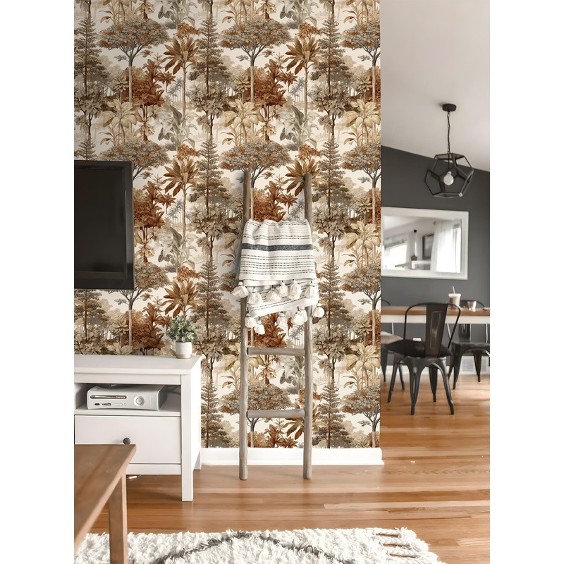 SuxiGlo Vintage Neutral Tropical Jungle Botanical Peel and Stick Wallpaper