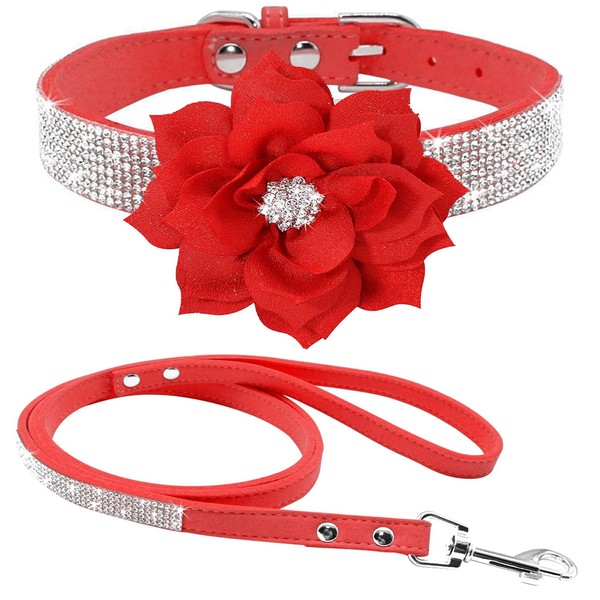 haoyueer Rhinestone Dog Collar Cute Iridescent Sparkly Soft Suede Dog