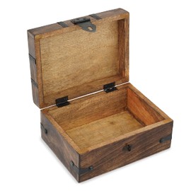 Ajuny Handcrafted Wooden Treasure Chest - Decorative Jewelry & Keepsake Box with Shell Strips, 8x6 Inch