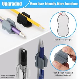 4 Pack Adhesive Pen Holder - Self-Adhesive Silicone Organizer Set - Multifunctional Clips for Desk & Wall - Ideal for Adults and Kids, Office and Home Organization (4)