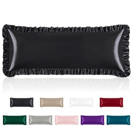 Homiest Ruffle Satin Body Pillow Cover, Silky Satin Body Pillowcase with Envelope Closure, Luxury & Ultra Soft Body Size Pillow Cases for Hair and Skin, Ruffled Long Pillow Shams (Black)