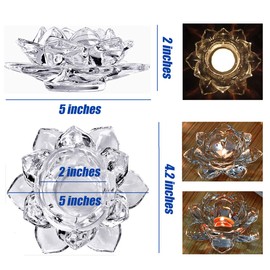 GOLDEAL 5" Inch Crystal Lotus Candle Tealight Holders Decorative,Votive Candle Holders Bulk,Clear Glass Candle Holder for Romantic Candle ,Dinners,Wedding,Bathroom.(4 PCS)