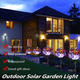 Weepong Outdoor Solar Lights 2 Pack, Solar Garden Lights with 18 Butterflies Decoration Outdoor Lamps, Waterproof Butterfly Flower Lights for Patio Yard Lawn Garden Decor, Gifts for Mom Women