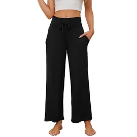 HEARTNICE Womens Pajama Pants Soft Lightweight Long Casual Pajama Lounge Pants High Waisted Drawstring Sleepwear(Black,M)