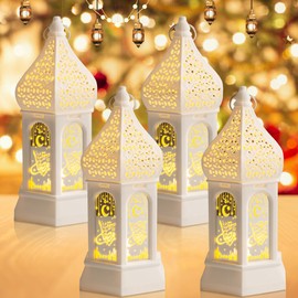 Vmxlso Set of 4 Ramadan Decorative Lantern, Ramadan Decoration Lamp, Eid Mubarak Decoration Lantern with Warm White LED Light, Lantern Ramadan Decoration for Islamic Muslim Festival Decorative