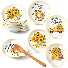 Patelai 4 Pcs Sunflower Spoon Rest for Kitchen 3.74 x 3.54 Inch Ceramic Spoon Rest for Stove Top Coffee Station Teaspoon Sunflower Kitchen Decor for Home Accessories