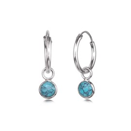 Hoop Earrings in Nickel-Free 925 Sterling Silver with Tibetan Turquoise Charm