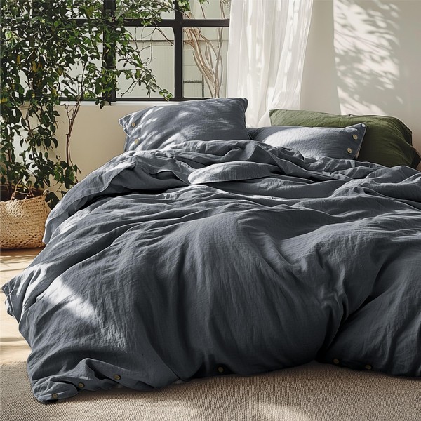 Bedsure Linen Duvet Cover Queen - Linen Cotton Blend Bedding
