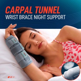 FEATOL Wrist Brace Carpal Tunnel, Night Support Brace with Wrist Splint, Adjustable Straps, Hot/Ice Pack for Women and Men, Right Hand, Medium/Large, Tendinitis, Arthritis, Pain Relief