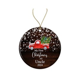 Yanashop88 My First Christmas As Uncle Ornament 2021- New Uncle Ornament 2021 - Uncle Ornament - Ornament Gifts for Uncle - Ceramic Round Decoration Ornament Both Sides, White