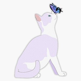 Cat and Blue Butterfly Bumper Sticker Vinyl Decal 5"