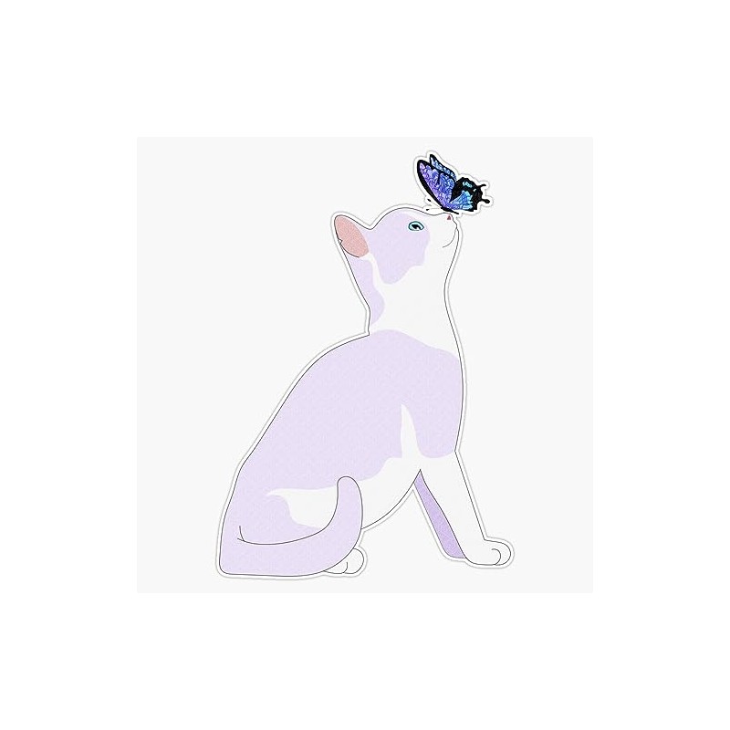 Cat and Blue Butterfly Bumper Sticker Vinyl Decal 5"