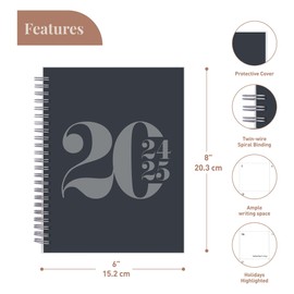 Rileys Planner 2024-2025 18-Month Academic Weekly Planner - Typographic Weekly & Monthly Agenda Planner, Flexible Cover, Notes Pages, Twin-Wire Binding (20 x 15 cm, Black)