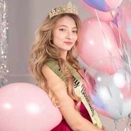 KICOSY It's My Birthday Crown and Sashes for Women Girls, Birthday Crystal Princess Tiara and Sash Set for Girl, Birthday Party Decorations Birthday Headband Gifts Birthday Accessories for Girl