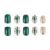 Glossy Green Christmas Press on Nails Gold Glitter Fake Nails