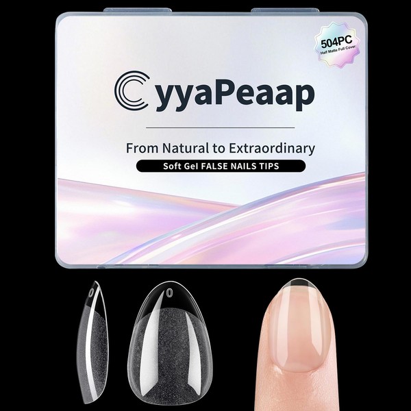 CyyaPeaap Extra Short Almond Nail Tips, 504Pcs Soft Acrylic Gel