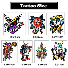 PUSNMI Custom Temporary Tattoos Kit for Men Women Traditional Fake Tattoos Sailor Jerry Temporary Tattoos Vintage Flower Eagle Butterfly Tattoos for Arm Hand Leg Wrist for Party Club