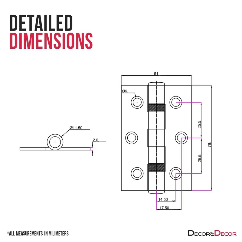 Decoranddecor Door Hinges Internal - Fire Rated - 3inc /