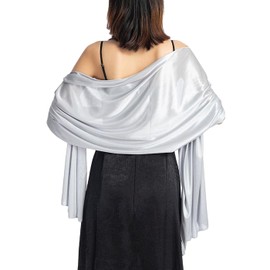 Atigy Stole for Evening Dress Silk Satin Scarves and Shawls Elegant Wedding Scarf Stole for Women Festive, silver