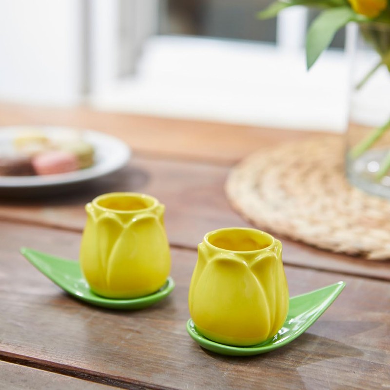 balvi Tulip Coffee Cup Set Yellow/Green 2 Tulip Shaped Coffee