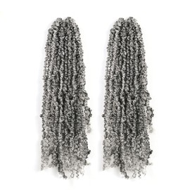 Toyotress Yanky Twist Crochet Hair - 14 Inch 2 Packs (30 Strands/Pcs) Fluffy Spring Mini Twist Passion Twist, Salt & Pepper Pre-Looped Crochet Braids Braiding Hair (14 Inch, SP/Gray-2P)