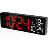 Large LED Digital Wall Clock with Date, Temperature, Auto-Brightness, Auto-DST