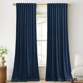 StangH Navy Velvet Curtains - Living Room Light Blocking Drapes 96 inches Long, Thermal Insulated Curtains for Office/Studio/Dining Room, W52 x L96, 2 Panels
