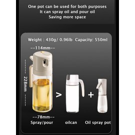 xixibuy 2 in 1 öl sprühflasche öl, ölsprüher für speiseöl, Glas Oil sprayer bottle, Sprühflasche für speiseöl, Öl Sprayer Flasche für Kochen, BBQ, Grillen, SalateÖlsprüher Flasche(550ML)