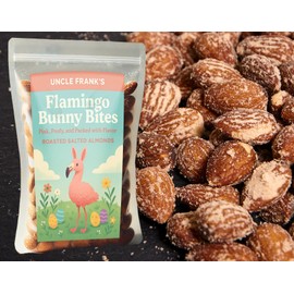 Flamingo Bunny Bites – 8oz Roasted Salted Almonds – Funny Easter Snack for Flamingo Lovers – Hilarious Easter Basket Filler for Adults & Teens – Made in USA