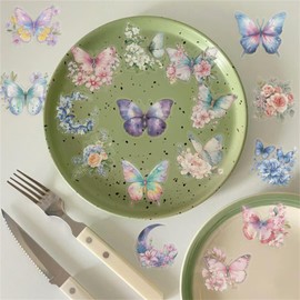 50pcs Transparent Butterfly Stickers for Scrapbooking PET Flower and Butterfly Stickers Nature Stickers Colorful Butterfly Sticker for Journaling Clear Flower Decals (hd)