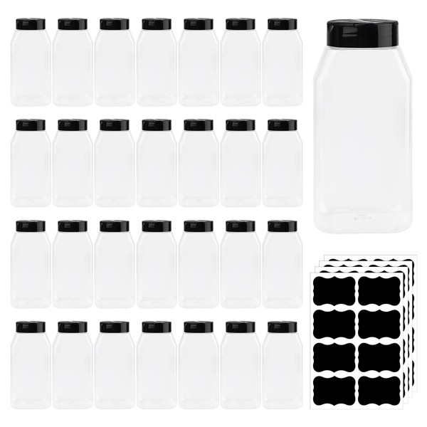 28 Pcs 16 oz Plastic Spice Jars with Black Cap,Square