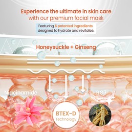 GONGHUHA Red Ginseng Bio Cellulose Face Mask - Deep Hydrating Sheet Mask with Honeysuckle & Cica - Soothing Korean Skincare for Glowing Skin - 1 Sheet