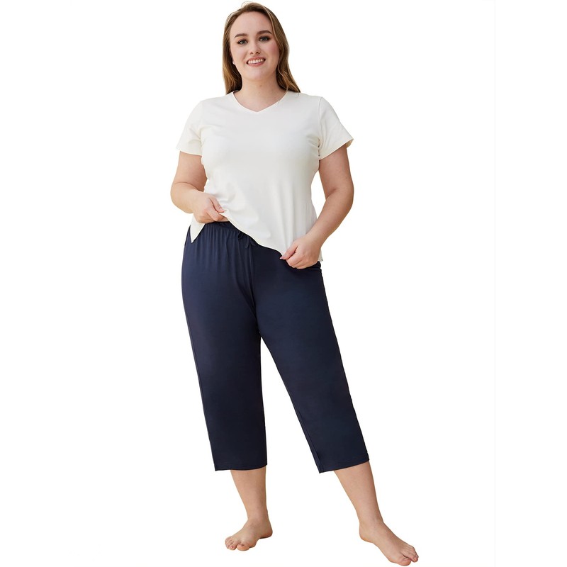 Latuza Women's Knit Capris Sleepwear, Navy, X-Large