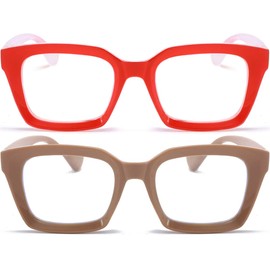 REAVEE 2 Pack Oprah Style Oversized Reading Glasses for Women Men Blue Light Blocking, Ladies Stylish RetroSquare Large Computer Readers (Red/Coffee 1.5x)