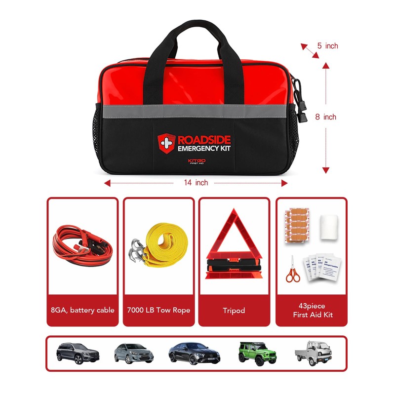 Kitgo Car Emergency Kit,Premium Roadside Assistance Essentials with Jumper Cables,