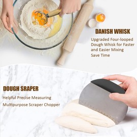Silicone Banneton Bread Proofing Basket-Sourdough Bread Baking Supplies Starter Kit Including 9 Inch Round&10 Oval Foldable Silicone Banneton Basket,Danish Dough Whisk,Silicone Bread Sling,Bread Lame