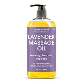 MAJESTIC PURE Aceite de masaje de lavanda para hombres y mujeres, ideal para calmar, calmar y relajarse, mezcla de aceites naturales para masaje terap